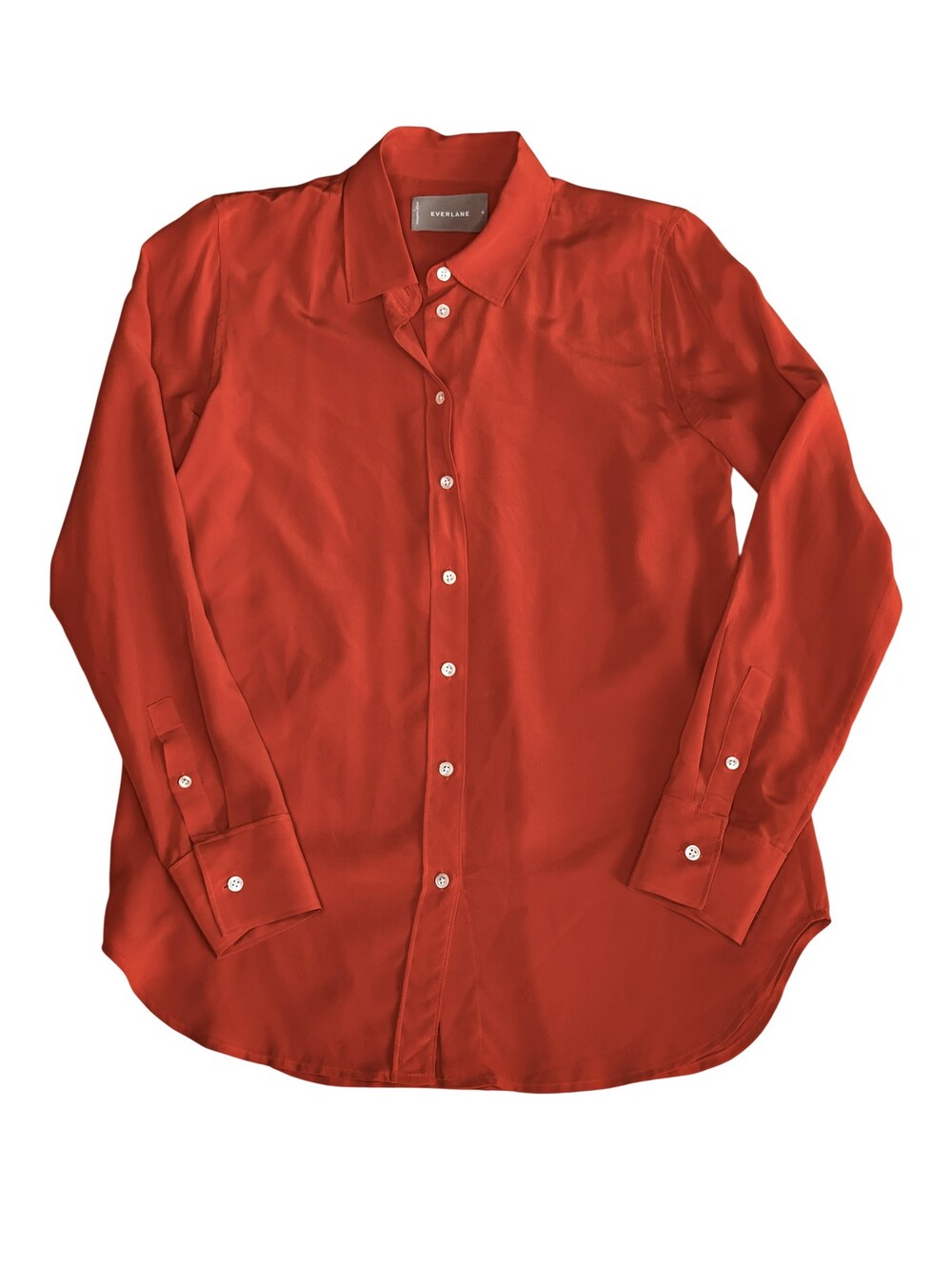 Everlane Womens The Clean 100% Silk 0 Orange Button Front Collared Long Sleeve